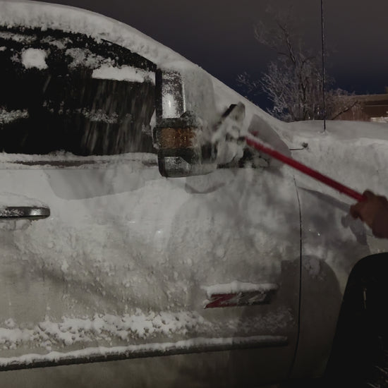 Video showing real-life example of using Forever Broom to remove snow and ice from truck windshield, windows, and doors after fresh snowfall in Utah.