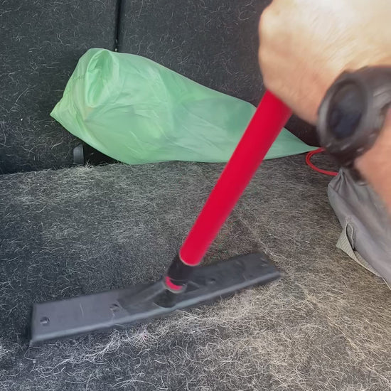 Customer submitted video of them using Forever Broom (as a carpet rake) in their German Shepherd hair-covered car. After gathering it all together with the broom, They later used Forever Sticky to remove it all.